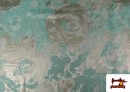 Venta de Tela de Jacquard para Tapicería y Decoración Rosas Plata color Verde mint