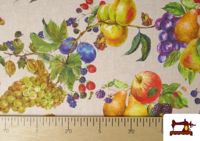 Comprar online Tela de Half Panama Estampado de  Algodón con  Frutas Multicolor