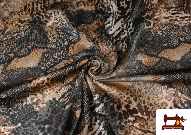 Venta online de Tela de Crepe Saten Estampado Animal Print color Marrón