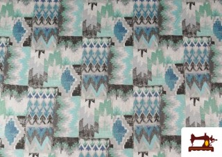 Tela de Loneta Estampado Étnico Multicolor color Azul Tela de Loneta Estampado Étnico Multicolor color Azul