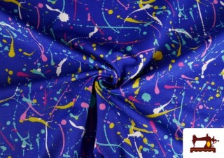 Tela de Sudadera French Terry Estampado Manchas de Pintura de Colores color Azulón Tela de Sudadera French Terry Estampado Manchas de Pintura de Colores color Azulón