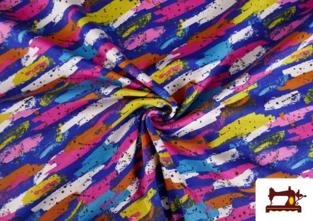 Venta de Tela de Sudadera French Terry Estampado Multicolor color Azul