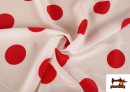 Comprar online Tela de Flamenca con Lunares grandes Rojos color Blanco