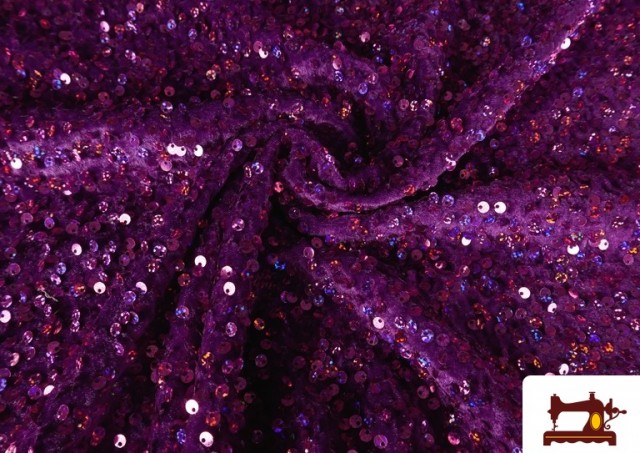 Comprar online Tela de Punto de Terciopelo Martelé con Lentejuelas color Morado