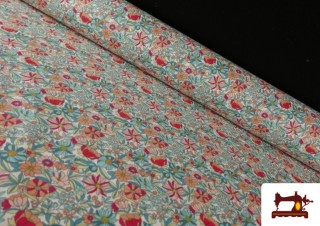 Tela de Algodón de Flores Multicolor