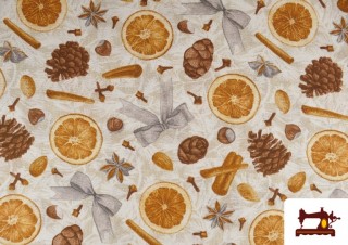 Tela de Loneta Navideña Naranjas Ancho 140 cm
