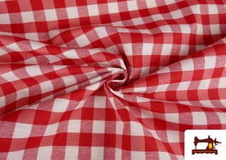 Venta de Tela Antimanchas Mantelería Cuadros Clásicos color Rojo