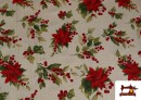 Tela de Loneta Navideña Flor de Navidad Hilo Metalizado Ancho 140