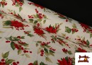 Comprar Tela de Loneta Navideña Flor de Navidad Hilo Metalizado Ancho 140