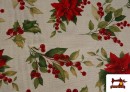 Venta de Tela de Loneta Navideña Flor de Navidad Hilo Metalizado Ancho 140