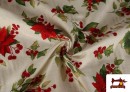 Comprar online Tela de Loneta Navideña Flor de Navidad Hilo Metalizado Ancho 140