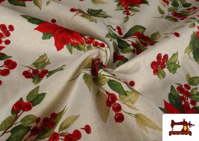 Venta online de Tela de Loneta Navideña Flor de Navidad Hilo Metalizado Ancho 140