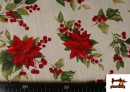 Tela de Loneta Navideña Flor de Navidad Hilo Metalizado Ancho 140