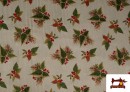 Comprar Tela de Loneta Hojas Navideñas Hilo Metalizado Ancho 140