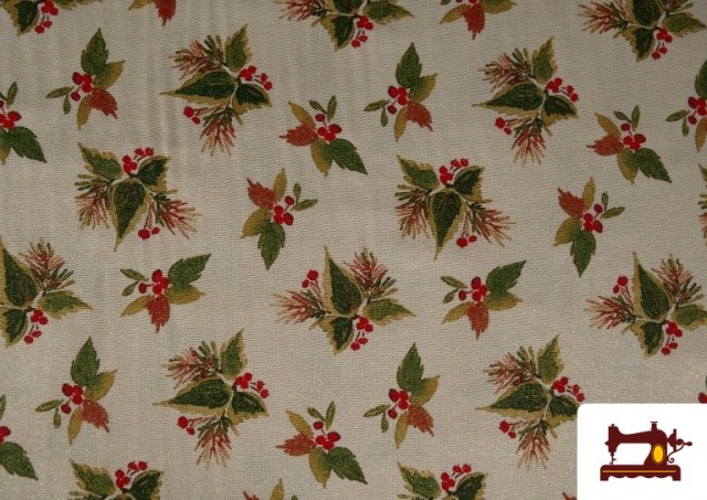 Comprar Tela de Loneta Hojas Navideñas Hilo Metalizado Ancho 140