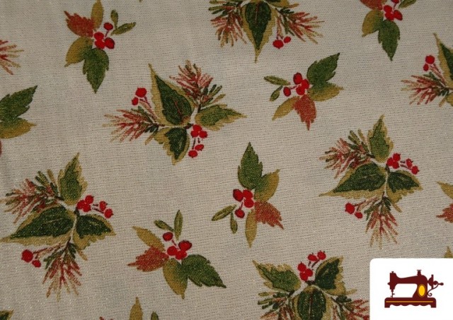 Venta de Tela de Loneta Hojas Navideñas Hilo Metalizado Ancho 140