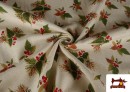 Comprar online Tela de Loneta Hojas Navideñas Hilo Metalizado Ancho 140