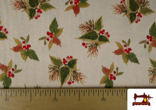 Venta online de Tela de Loneta Hojas Navideñas Hilo Metalizado Ancho 140