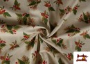 Tela de Loneta Hojas Navideñas Hilo Metalizado Ancho 140