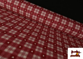 Tela de Loneta Navideña Cuadros Corazones Ancho 140cm