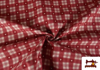Tela de Loneta Navideña Cuadros Corazones Ancho 140cm
