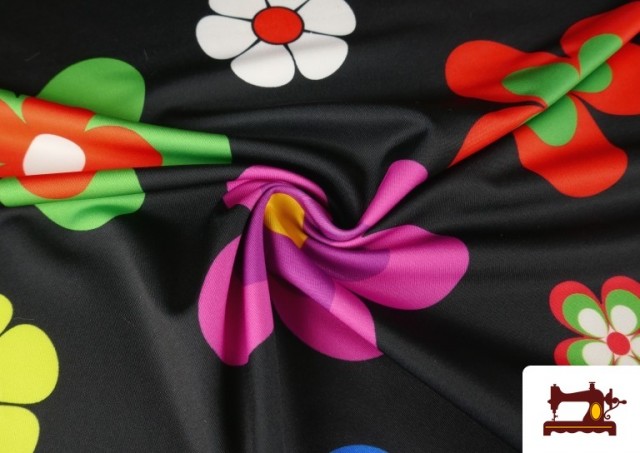 Venta online de Tela de Punto de Lycra Estampado Flores de Colores