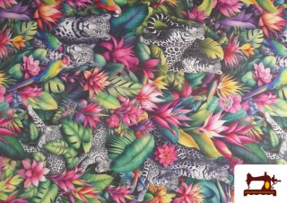 Comprar Tela de Loneta Multicolor Tropical con Leopardos