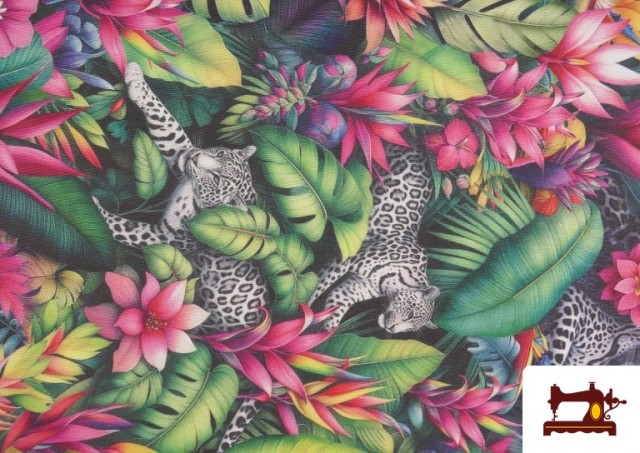 Venta de Tela de Loneta Multicolor Tropical con Leopardos