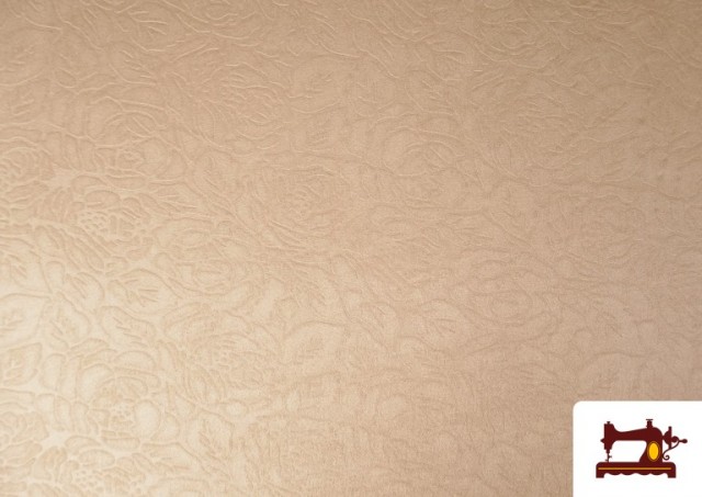 Tela de Antelina Punto  Beige Grabada con Flores