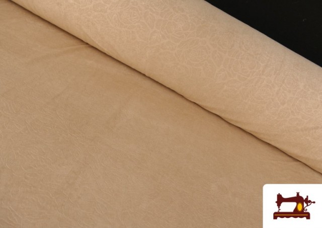 Venta de Tela de Antelina Punto  Beige Grabada con Flores