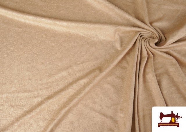 Tela de Antelina Punto  Beige Grabada con Flores