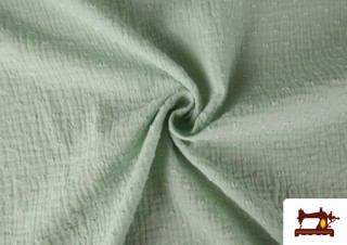 Tela de Muselina Bordada Topitos color Verde mint