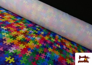 Tela Stretch estampado Puzzle Multicolor