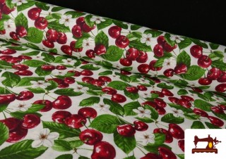 Tela de Loneta Estampado Cerezas