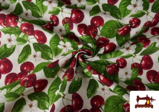Venta online de Tela de Loneta Estampado Cerezas