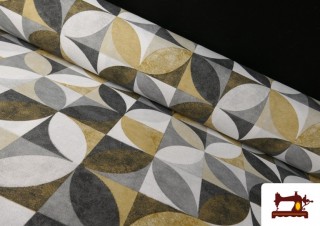 Tela de Loneta Geométrico Mostaza