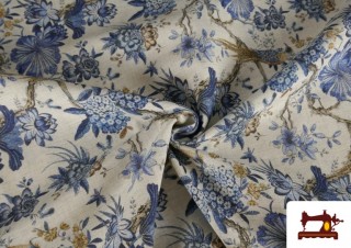 Venta online de Tela de Loneta Pájaros Selva Azul