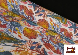 Tela de Loneta Peces Coral Multicolor