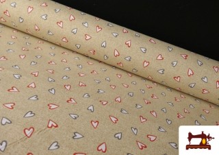 Tela de Loneta Corazones Fondo Beige ancho 140cms