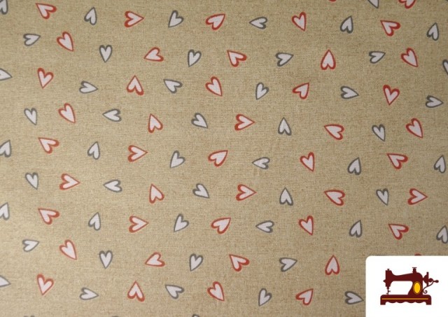 Comprar Tela de Loneta Corazones Fondo Beige