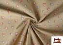 Comprar online Tela de Loneta Corazones Fondo Beige