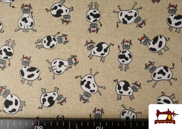Comprar online Tela de Loneta Estampado de Vacas Divertidas 140 cms