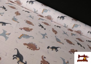 Tela de Algodón Estampado Dinosaurios Beige