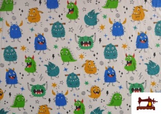 Tela de Algodón Estampado Monstruos de Colores