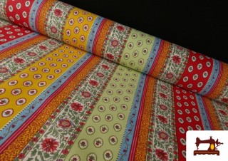 Tela de Algodón Estampado Cenefas Multicolor