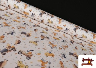Tela de Pique de Algodón Estampado Animales Coches
