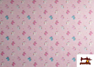 Tela de Algodón Unicornios Rosa