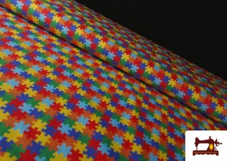 Tela de Algodón Estampado Puzzle Multicolor