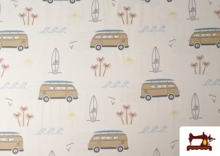 Tela de Punto de Camiseta Estampado Furgonetas