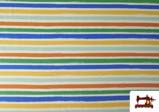 Tela de Punto de Camiseta Rayas Multicolor Algodón